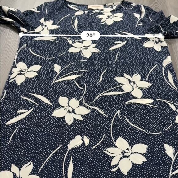 Loyd/Ford Navy Blue & Off White Floral Print Shift Dress Size 4 - Picture 8 of 9